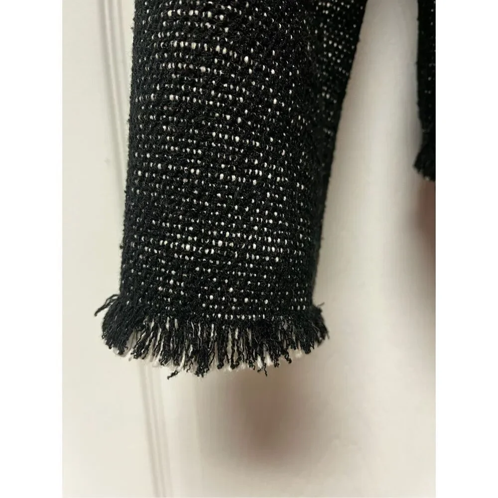 Ann Taylor Black Tweed Raw Hem Asymmetrical Jacket sz XS NWOT